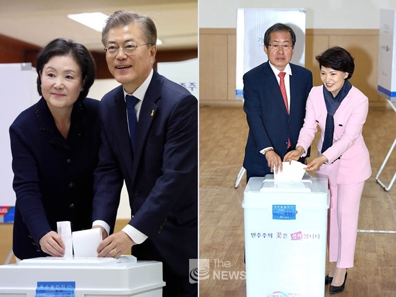 더불어민주당 문재인 후보와 자유한국당 홍준표 후보의 투표 모습