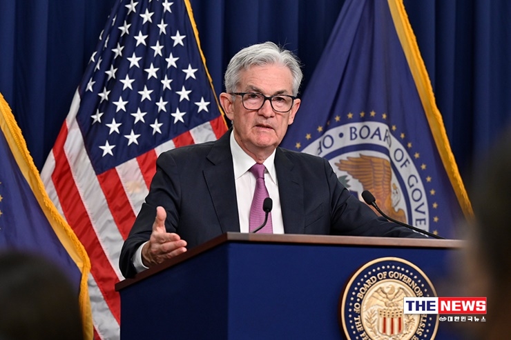 파월 의장이 지난 7월 27일 FOMC 기자회견에 참석하고 있다. <사진 FED>